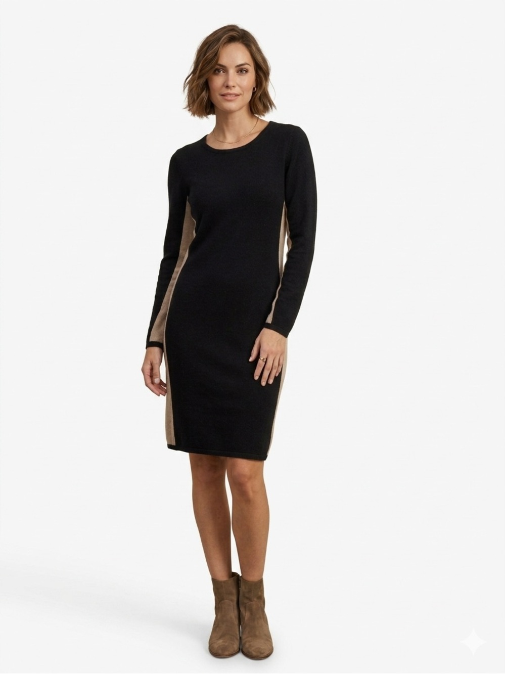 NWT Hayden 100% Cashmere Dress Size M Black Butterscotch Colorblock Knit Sweater